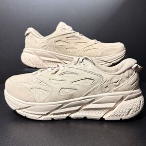 Hoka One Clifton L Suede Mens 9.5 Women's 10.5 Tan Beige Athletic Casual Shoes